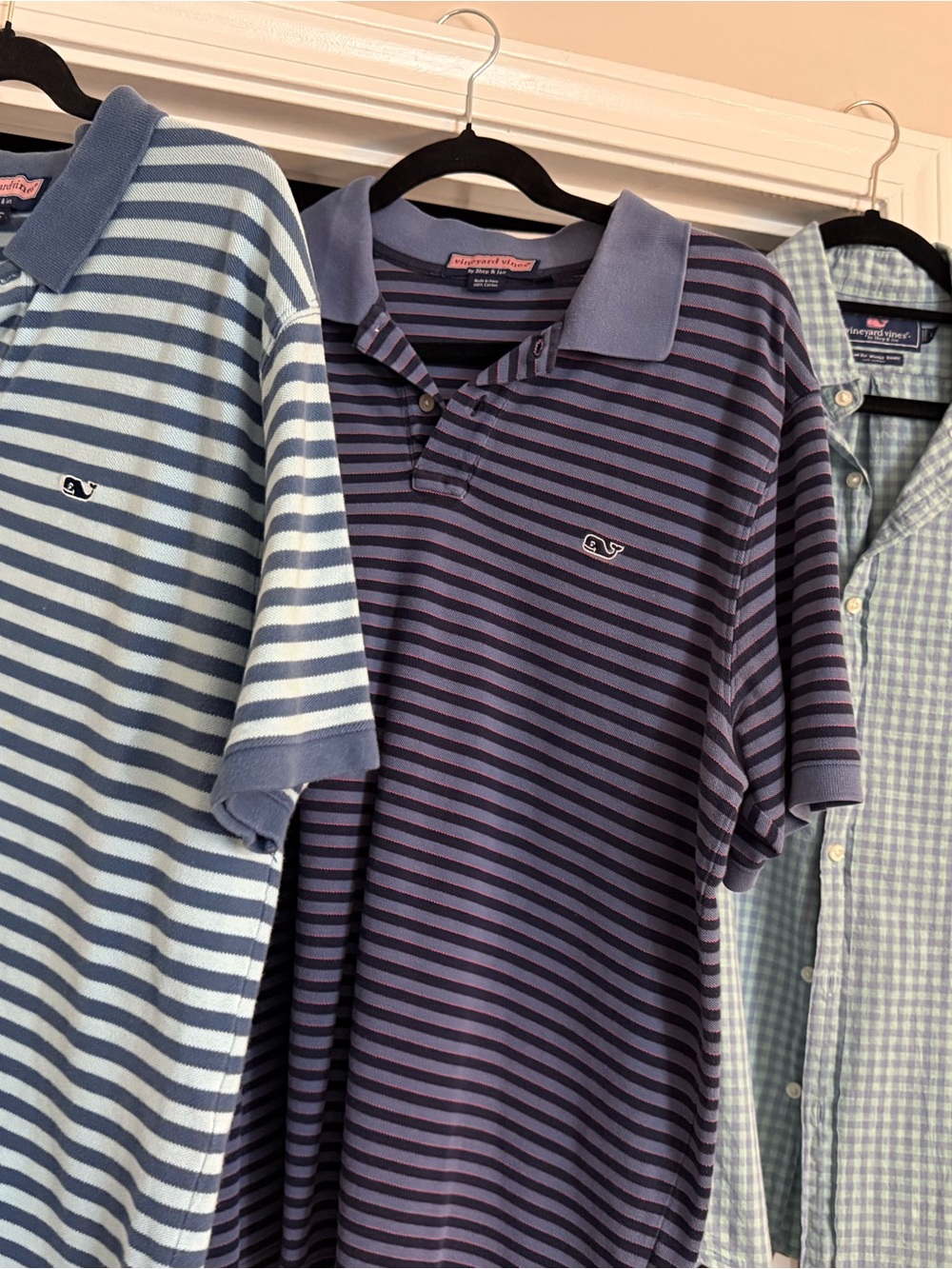 Vineyard Vines Striped Polo - Navy and blue and green men’s large
